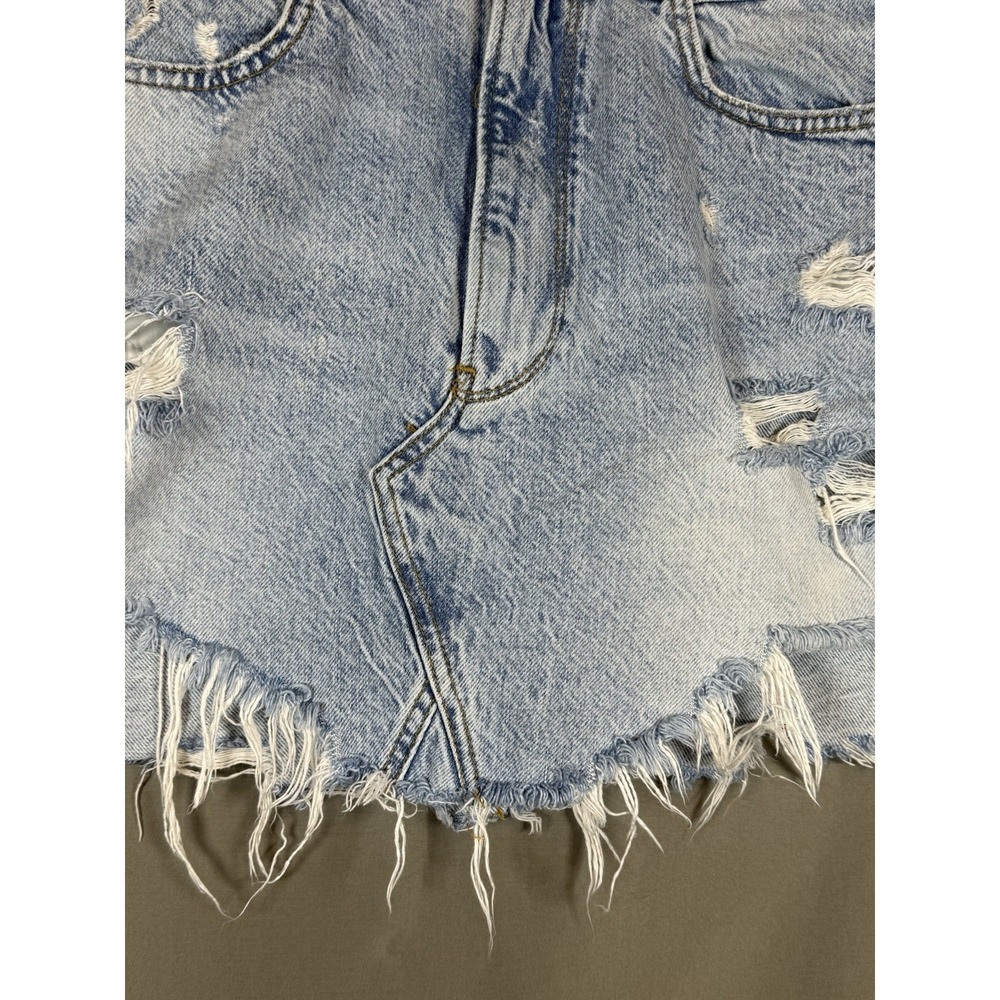 ZARA The Mini Skirt Denim Distressed Destroyed Raw Hem Light Wash Large - Picture 7 of 13
